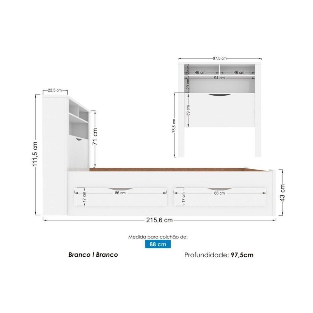 Cama Solteiro Invicta C/ 2 Gavetas Branco - Santos Andirá - 6