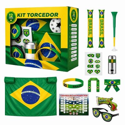 Kit Torcedor Brasil 12 Itens com Bandeira Corneta e Acessórios Decorativos Verde Amarelo e Azul