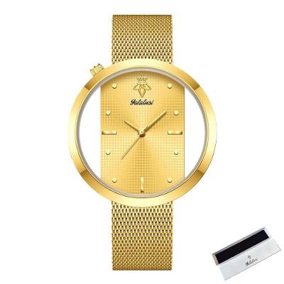 Relógio Feminino de Quartzo de Luxo Analógico e Digital Pulseira Aço Inox Dourado Sanda