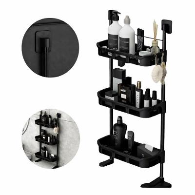 Estante de Parede 3 Andares com Ventosas e Ganchos Plástico para Banheiro Cozinha Lavanderia Preto
