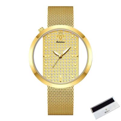 Relógio Feminino de Quartzo de Luxo Analógico e Digital com Pulseira em Aço Inox Dourado Sanda