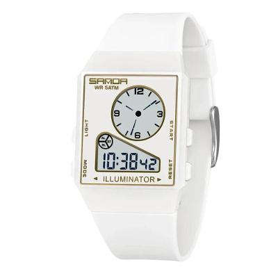 Relógio Eletrônico Multifuncional Masculino 6338 Digital Pulseira Silicone Branco Sanda