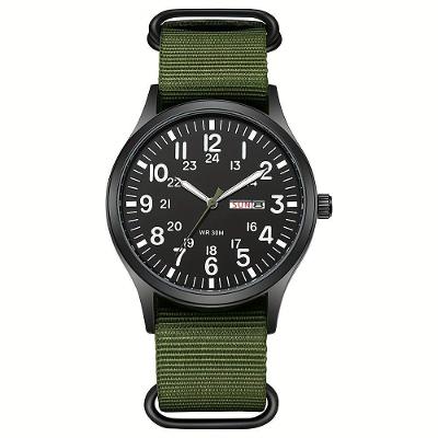 Relógio de Pulso Masculino Relógio Verde para Homem Quartzo Analógico Pulseira Nylon Preto