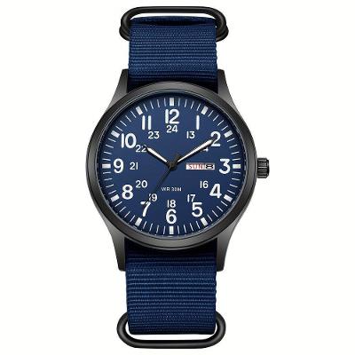 Relógio de Pulso Masculino Relógio Verde para Homem de Quartzo Luxo Pulseira Nylon Azul Escuro