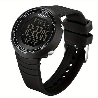 Relógio de Pulso Feminino Digital Tela Eletrônica Grande Pulseira Silicone Preto Sanda
