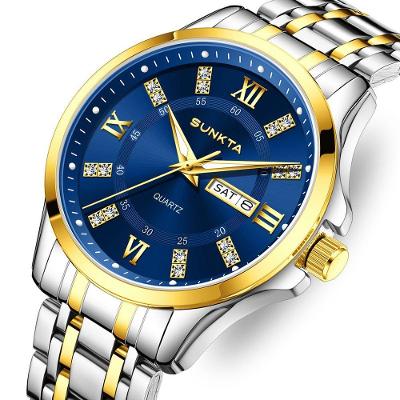 Relógio de Pulso Feminino Quartzo Analógico Pulseira Aço Inox Azul Dourado Lige
