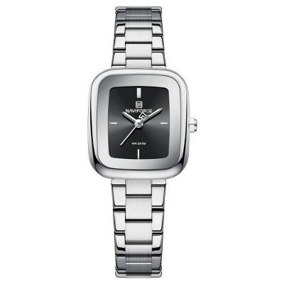 Relógio Feminino Analógico Quadrado à Prova D'água Aço Inox Preto Naviforce