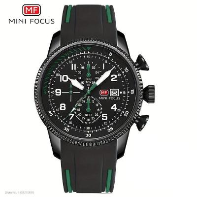 Relógio Masculino de Quartzo Cronógrafo Pulseira Silicone Verde Escuro Mini Focus