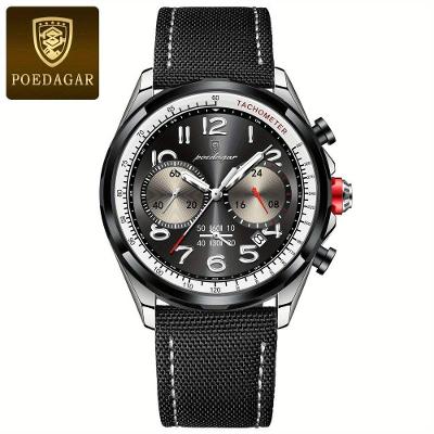 Relógio Masculino Quartzo Cronógrafo à Prova D'água Pulseira Nylon Branco Poedagar