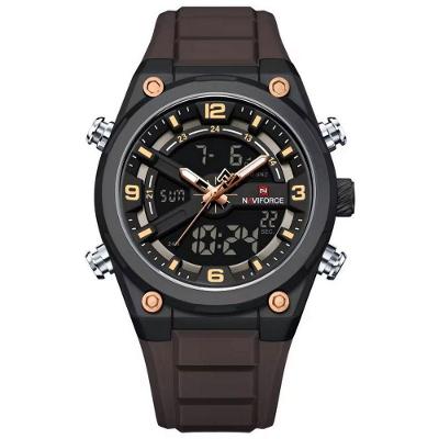 Relógio Esportivo Masculino Duplo Display Analógico Digital Silicone Impermeável Marrom Naviforce