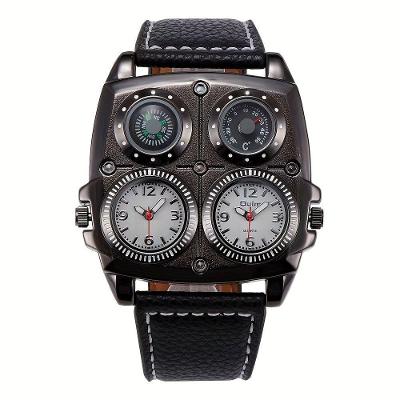 Relógio de Pulso Masculino Oulm Quartzo Luxo Pulseira Couro Branco Sanda