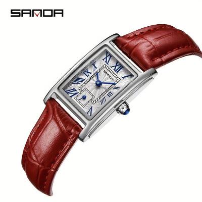 Relógio Feminino Sanda Elegante Analógico com Pulseira em Couro Sintético Vermelho