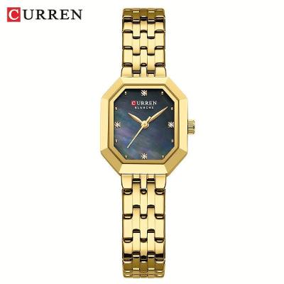 Relógio Feminino de Pulso Analógico Mostrador Quadrado Bege com Pulseira em Aço Inox Curren
