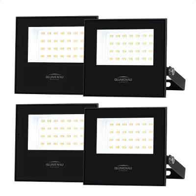 Kit 4 Refletor Holofote LED Slim 50W 3000K Bivolt Preto Blumenau Iluminação