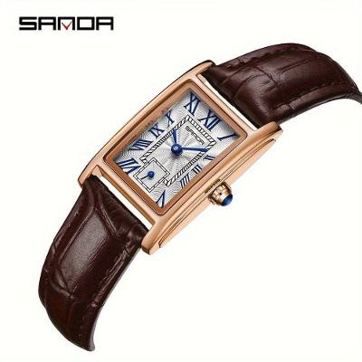 Relógio Feminino Sanda Elegante Analógico com Pulseira de Couro Sintético Vermelho
