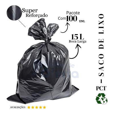 Saco de Lixo 15L Plástico Super Reforçado Preto com 100 Unidades Higipack
