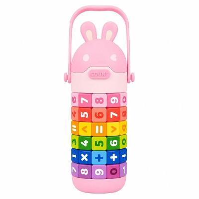 Garrafa Infantil Térmica com Tabuada Coelhinho com Anéis Giratórios 430ML Plástico Rosa