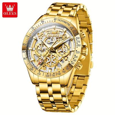 Relógio Masculino Automático de Negócios Design Esquelético Completo Pulseira Aço Inox Branco Olevs