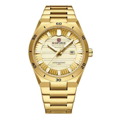 Relógio Masculino Analógico Quartzo à Prova D'água em Aço Inoxidável Dourado Naviforce