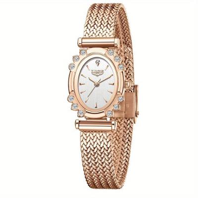 Relógio Feminino Oval Analógico de Malha com Pulseira de Aço Inox Rosa Branca Lige