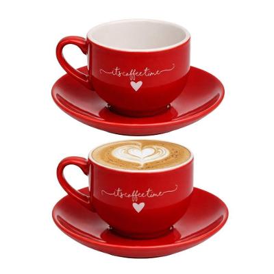 Jogo de Xícara Lamour 2 Peças Porcelana para Chá e Cappuccino Vermelho Hauskraft