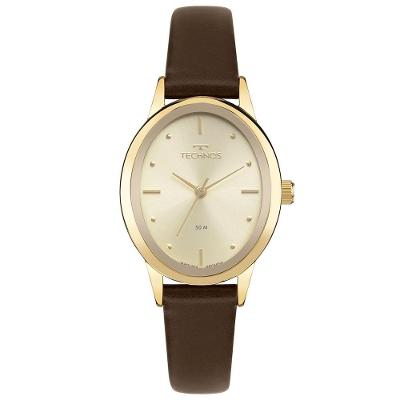 Relógio de Pulso Feminino 2035NFK-0X Analógico Pulseira de Couro Dourado Technos