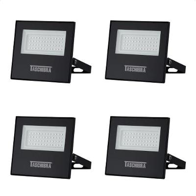 Kit 4 Refletores de LED TR Slim 50W 3000K Amarelo Quente Preto Bivolt Taschibra