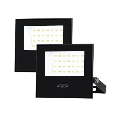 Kit 2 Refletor LED Slim 50W 3000K Amarelo Quente Bivolt Preto Blumenau Iluminação