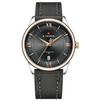 Relógio de Quartzo Masculino Clássico à Prova D'água 3atm Couro Preto Dourado Naviforce