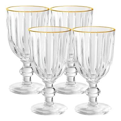 Jogo 4 Taças de Vidro Melina Premium para Água Borda Dourada 260ML Transparente Hauskraft