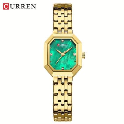 Relógio Feminino de Pulso Analógico Mostrador Quadrado Dourado com Pulseira em Aço Inox Curren