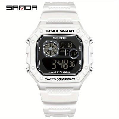 Relógio Digital Unissex Sanda Esportivo Pulseira Silicone Branco Resistente à Água 50 Metros