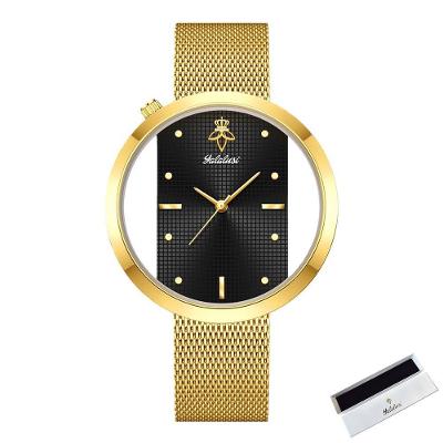 Relógio de Pulso Feminino de Quartzo de Luxo Analógico e Digital Aço Inox Preto Sanda