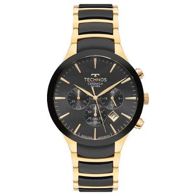 Relógio Masculino Js25bdd-2p Cronógrafo Pulseira em Aço com Cerâmica Dourado Technos