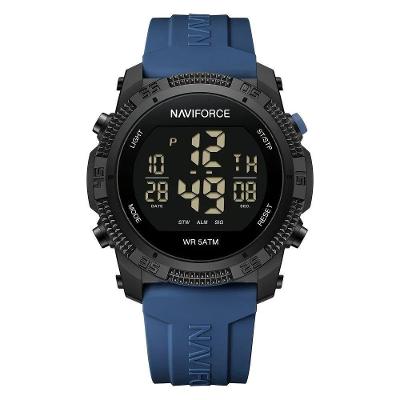 Relógio Masculino Cronógrafo Mostrador Preto Azul com Data Resistente à Água Naviforce