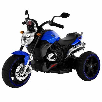 Mini Moto Elétrica Infantil Triciclo Azul com Bateria 6V Farol Frontal e Acelerador no Pedal
