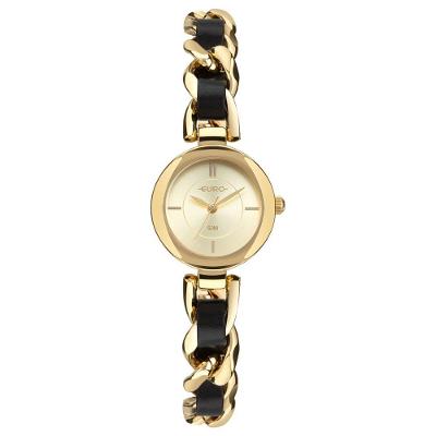 Relógio Feminino Euro Eu2035ZBK-5D Analógico Pulseira Metal Couro Chains Dourado