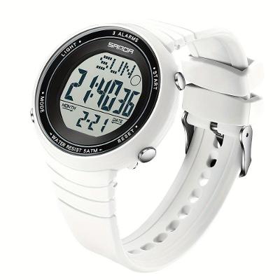 Relógio Feminino Tela Eletrônica Grande Digital Pulseira Silicone Branco Sanda