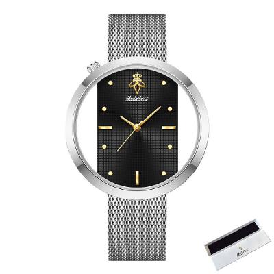 Relógio Feminino de Quartzo de Luxo Analógico e Digital Aço Inox Prata Preto Sanda