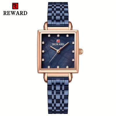 Relógio de Pulso Feminino Quartzo Quadrado 2022 Analógico e Digital Aço Inox Rosa Azul Reward
