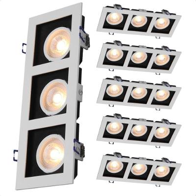Kit 6 Spot Embutir Quadrado Led Recuado Triplo 15W 3000K Amarelo Quente Branco e Preto Taschibra