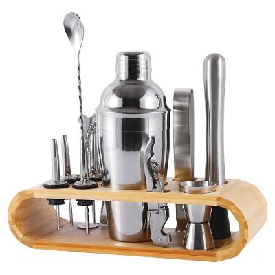 Kit Coqueteleira Profissional em Aço Inox com Suporte em Bambu para Drinks Utibom
