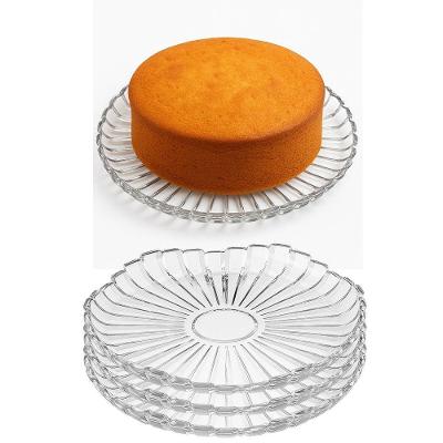Kit 3 Prato para Bolo Pequeno Milan de Vidro Transparente para Mesa de Sobremesa em Casa Tem