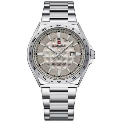 Relógio de Pulso Masculino Quartzo Aço Inoxidável 3atm Branco Prata Naviforce
