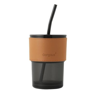 Copo de Vidro com Tampa Hermética e Canudo Reutilizável 450ML Preto Fume Utibom