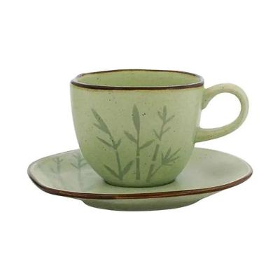 Xícara de Chá 220ML com Pires Ryo Bambu Porcelana Estampada para Mesa Posta Oxford