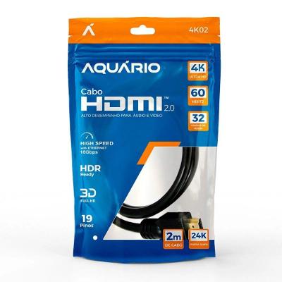 Cabo HDMI 2.0 4K 4K02 Macho X Macho 2M Alta Qualidade de Imagem Preto Aquário