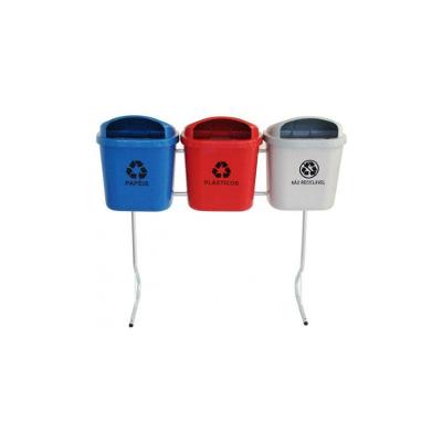 Conjunto para Coleta Seletiva com 3 Lixeiras 40L com Estrutura Metálica e Proteção UV