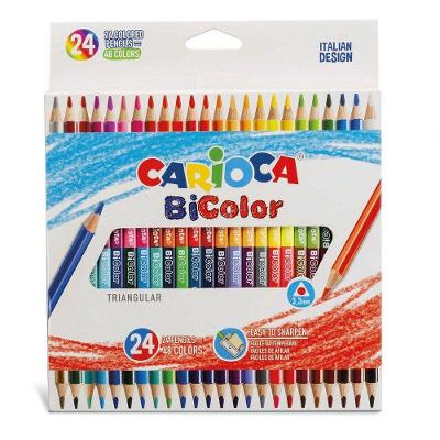 Kit 24 Lápis de Madeira Bicolor Duas Cores Corpo Triangular 48 Tons