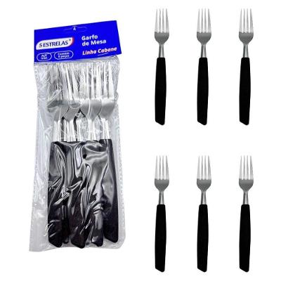 Kit Garfo de Mesa 6 Peças Cabene Inox com Cabo Plástico Preto Bigsul